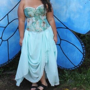 Floral Corset and Aqua Skirt Set